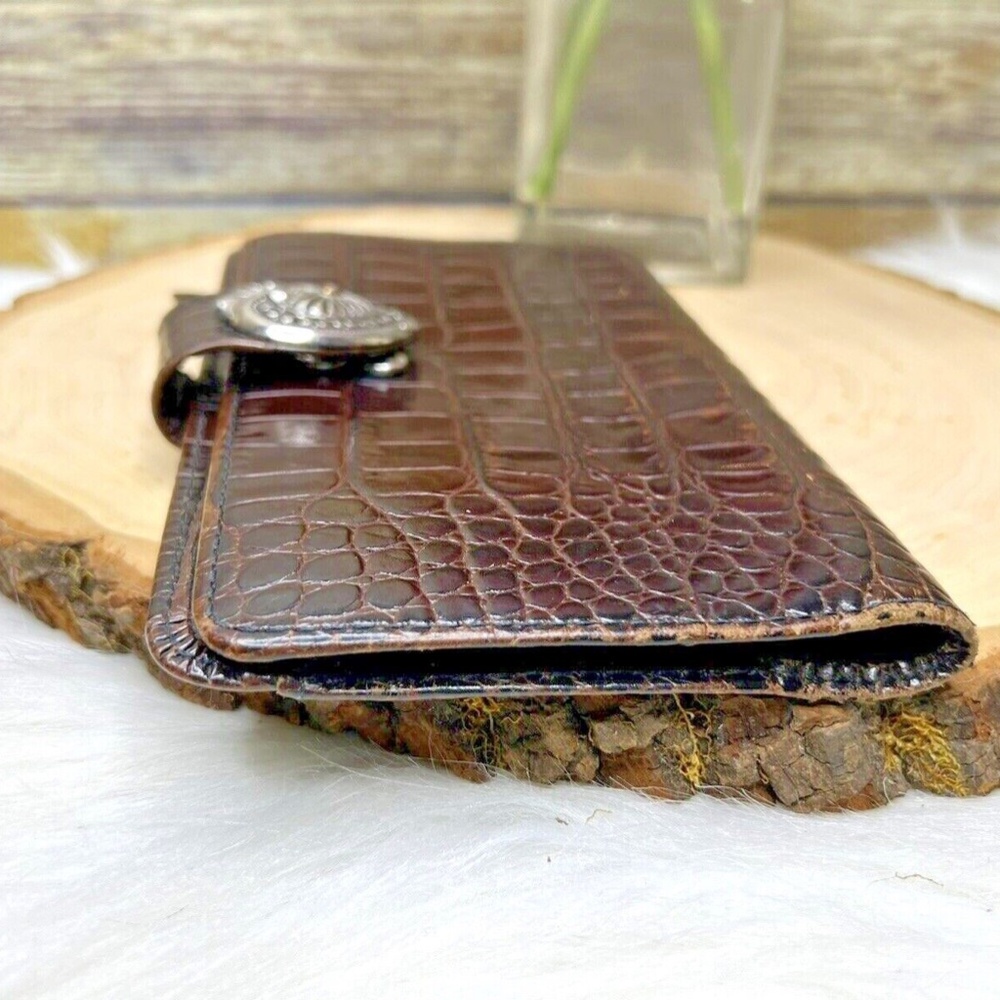 Vntg Brighton Brown Croc Embossed Leather Wallet Folder Folio Journal Case Cover - Picture 9 of 11
